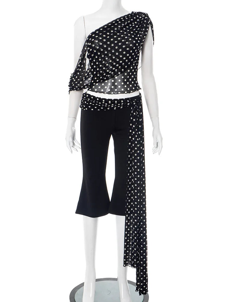 Conjunto Feminino Elegante Poá Ombro Só – JULISSA MO