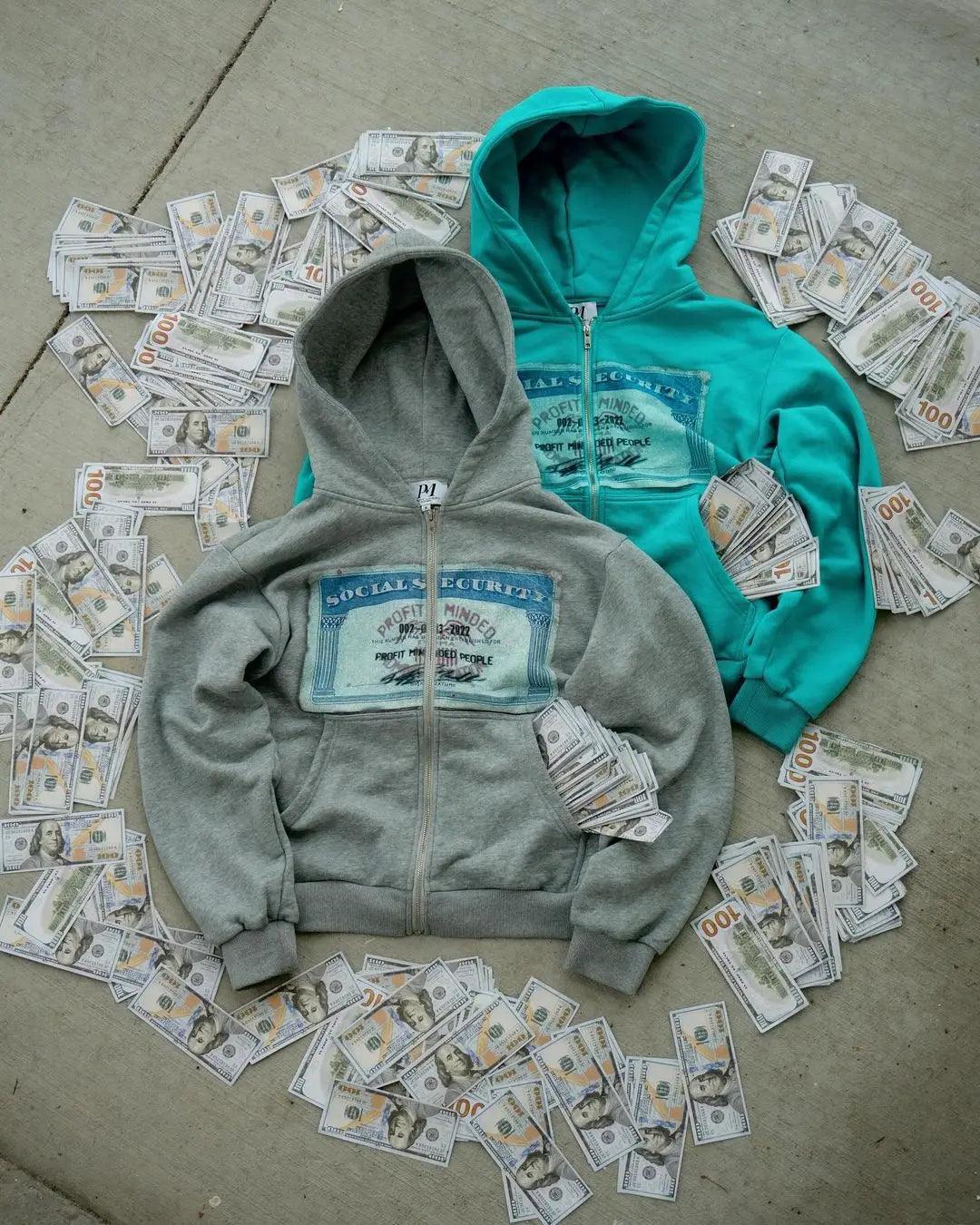 Casaco Zíper Oversized Streetwear Estampa Dinheiro Americano