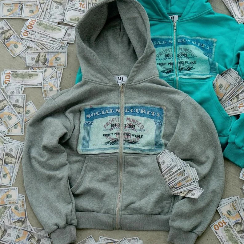 Casaco Zíper Oversized Streetwear Estampa Dinheiro Americano