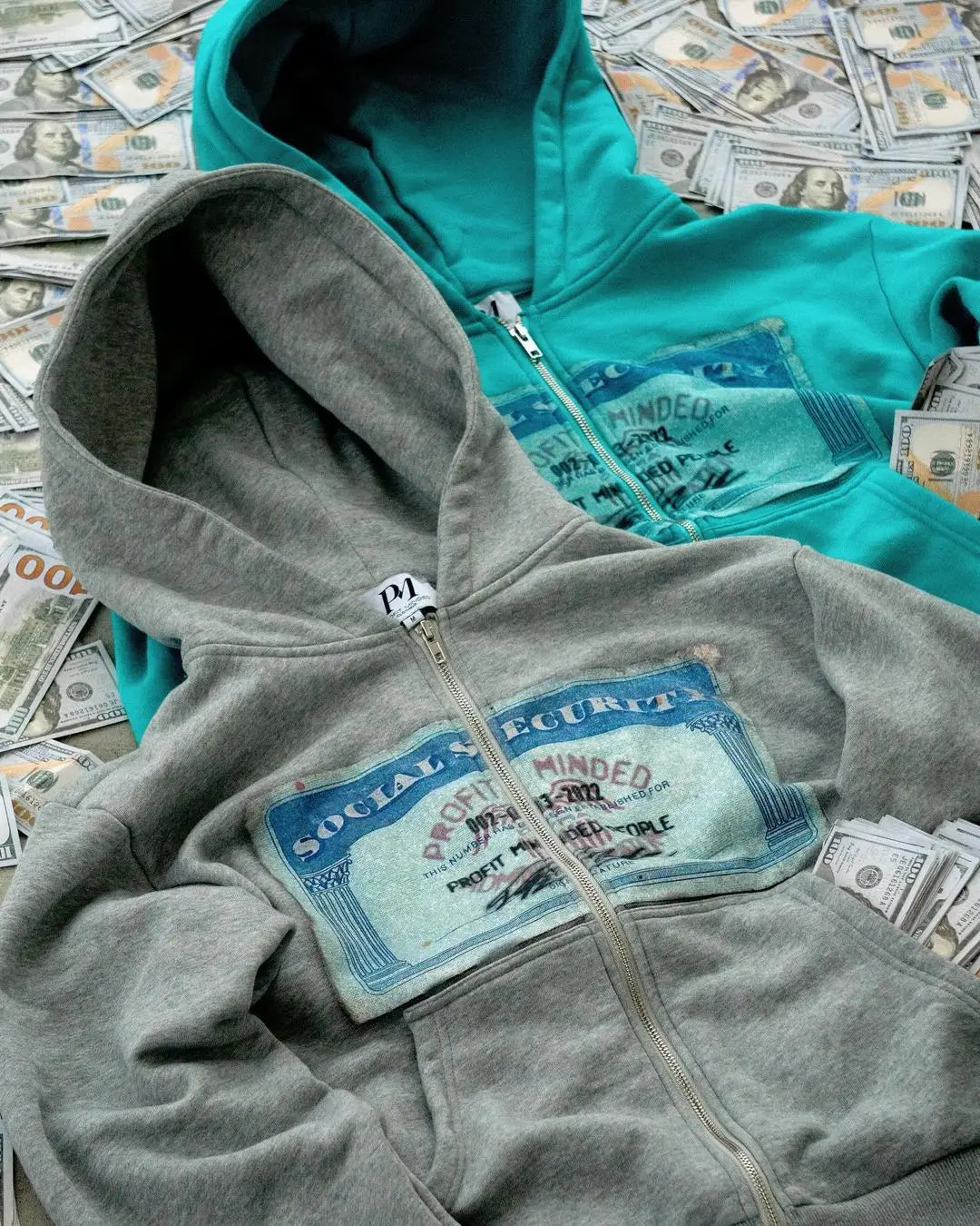 Casaco Zíper Oversized Streetwear Estampa Dinheiro Americano