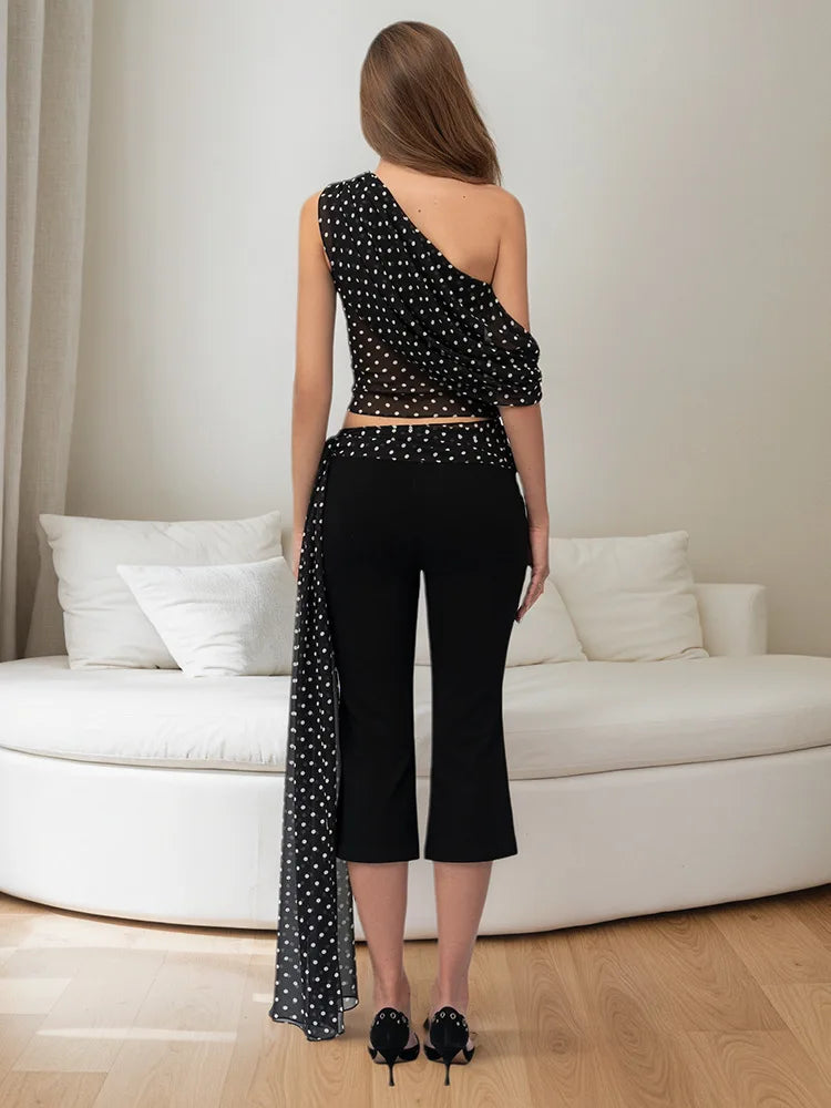 Conjunto Feminino Elegante Poá Ombro Só – JULISSA MO