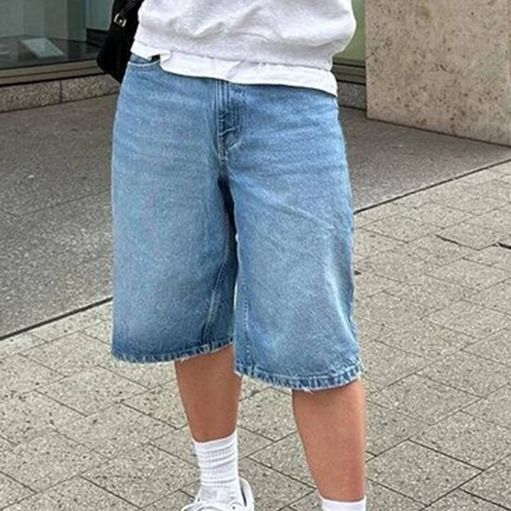 Bermuda Jeans Baggy Masculina Estilo Vintage Y2K Streetwear