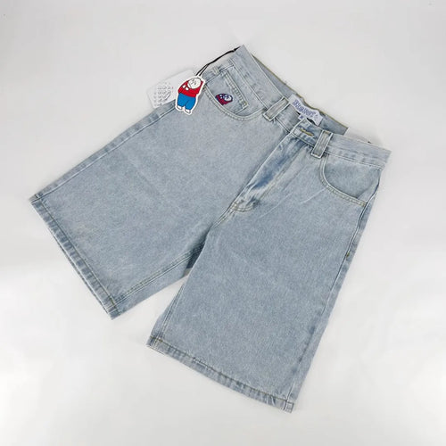 Bermuda Jeans Streetwear Y2K Oversized com Bordado Hip Hop