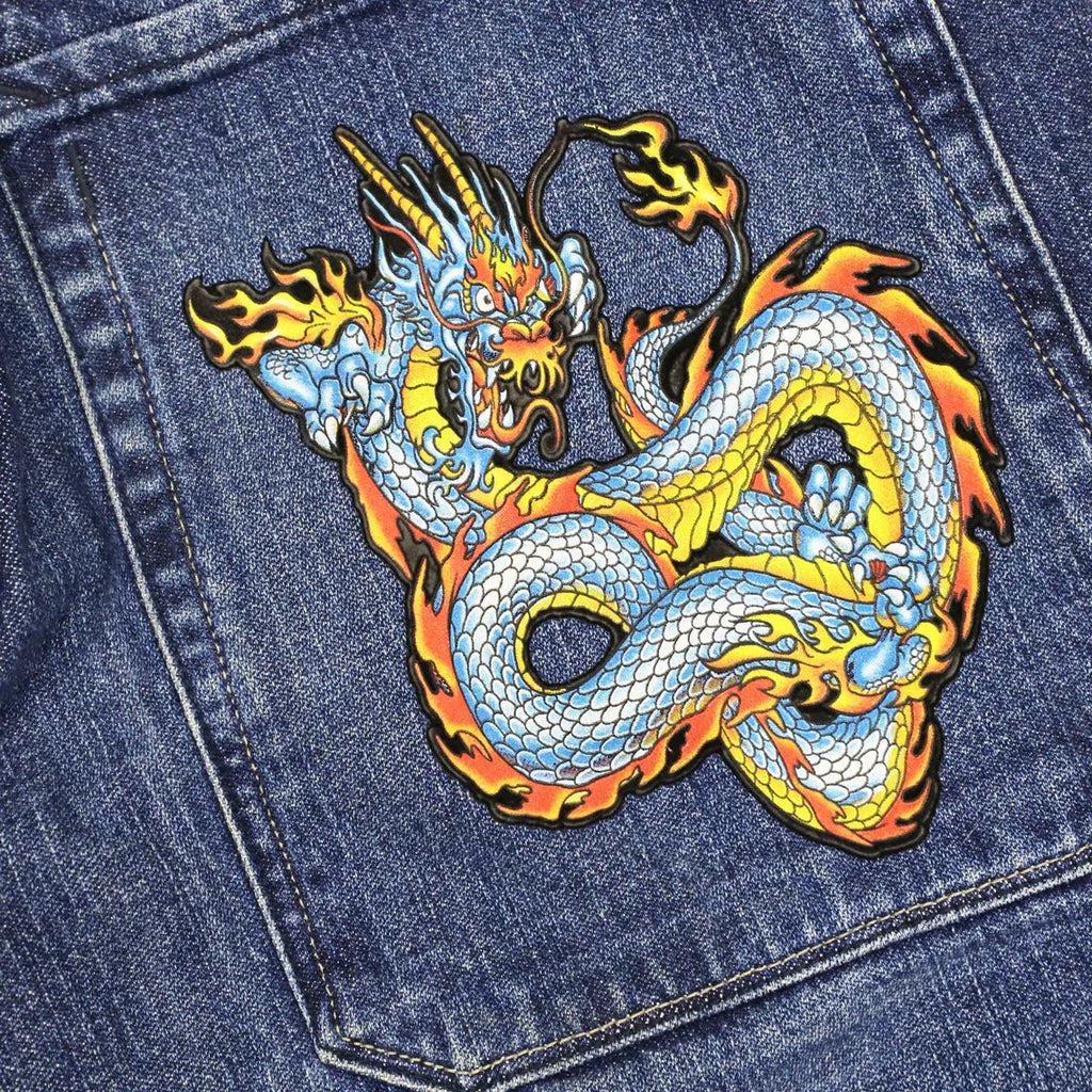 Bermuda Jeans Retro Y2K com Bordado Dragão - Unissex, Estilo Streetwear
