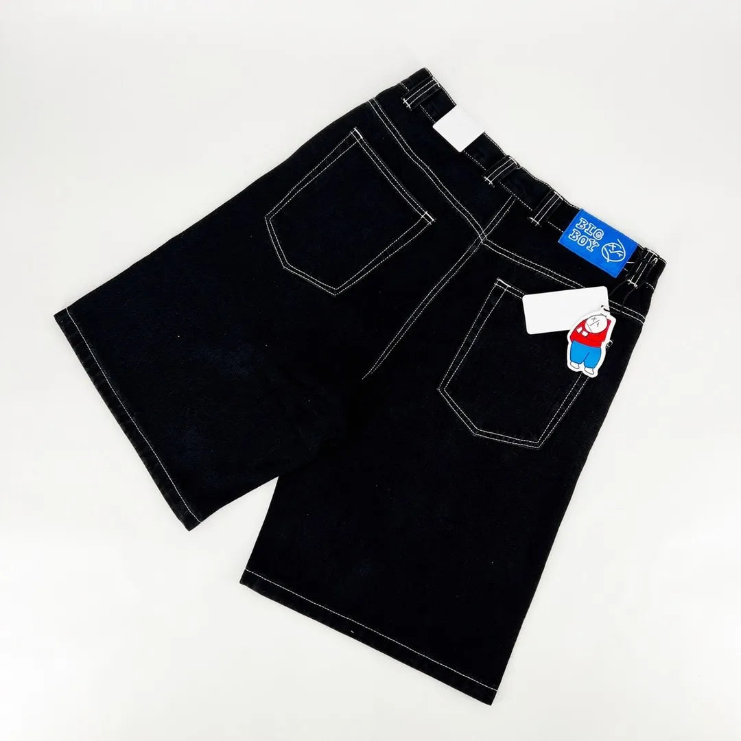 Bermuda Jeans Streetwear Y2K Oversized com Bordado Hip Hop