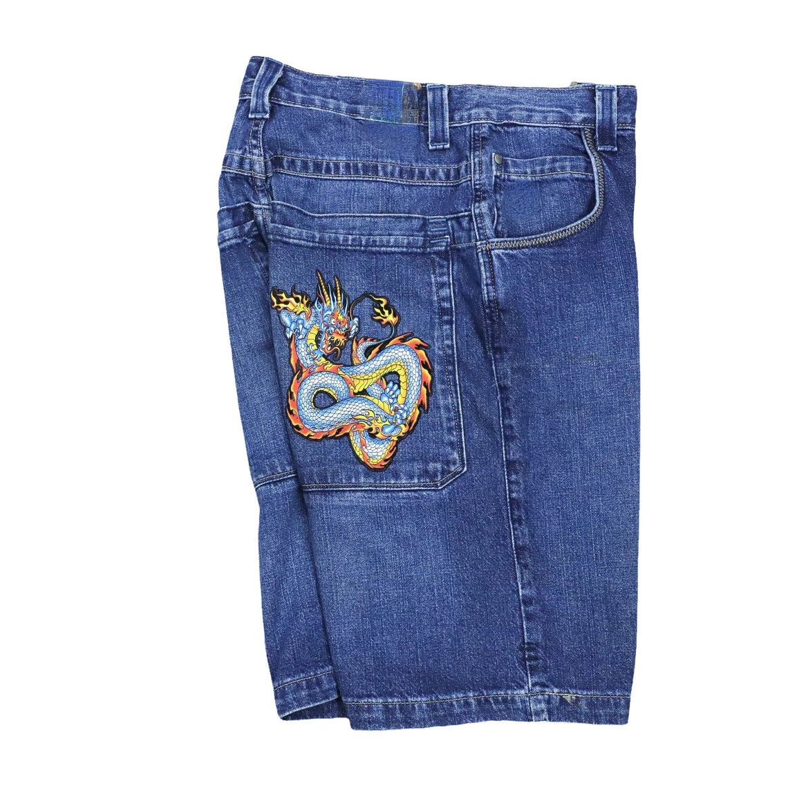 Bermuda Jeans Retro Y2K com Bordado Dragão - Unissex, Estilo Streetwear